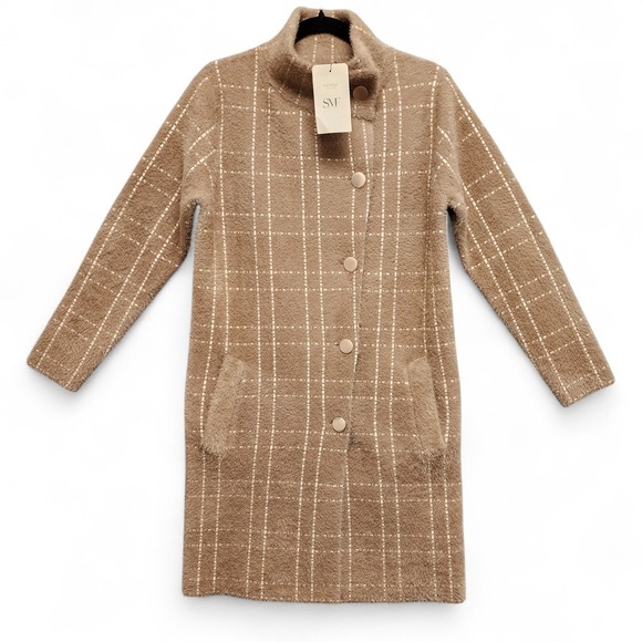 SMF Knitwear Collection Coat Womens Small Brown Asymmetrical Button NEW w/ FLAWS - Picture 1 of 16